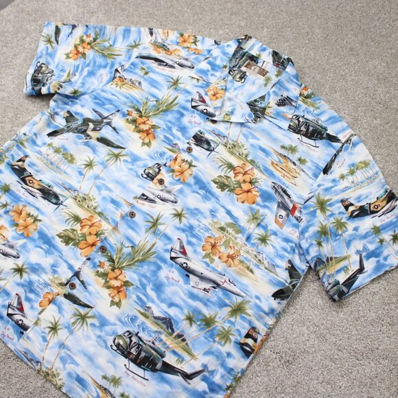 Kalaheo Hawaiian Shirt Mens XL Blue S/S WWII Bombers Fighters Planes Made in USA - Picture 3 of 14